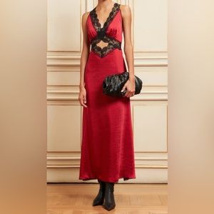 o.p.t Athina Dress - Red Satin with Lace and Cutout Detail! Size M
